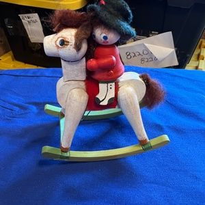 WOODEN ROCKING HORSE N BOY CHRISTMAS DECOR VINTAGE JAN 1981